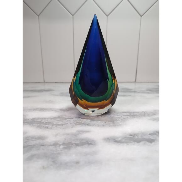 Alessandro Mandruzzato Murano Paperweight, Sommerso Glass Teardrop Faceted Decor - Picture 1 of 9